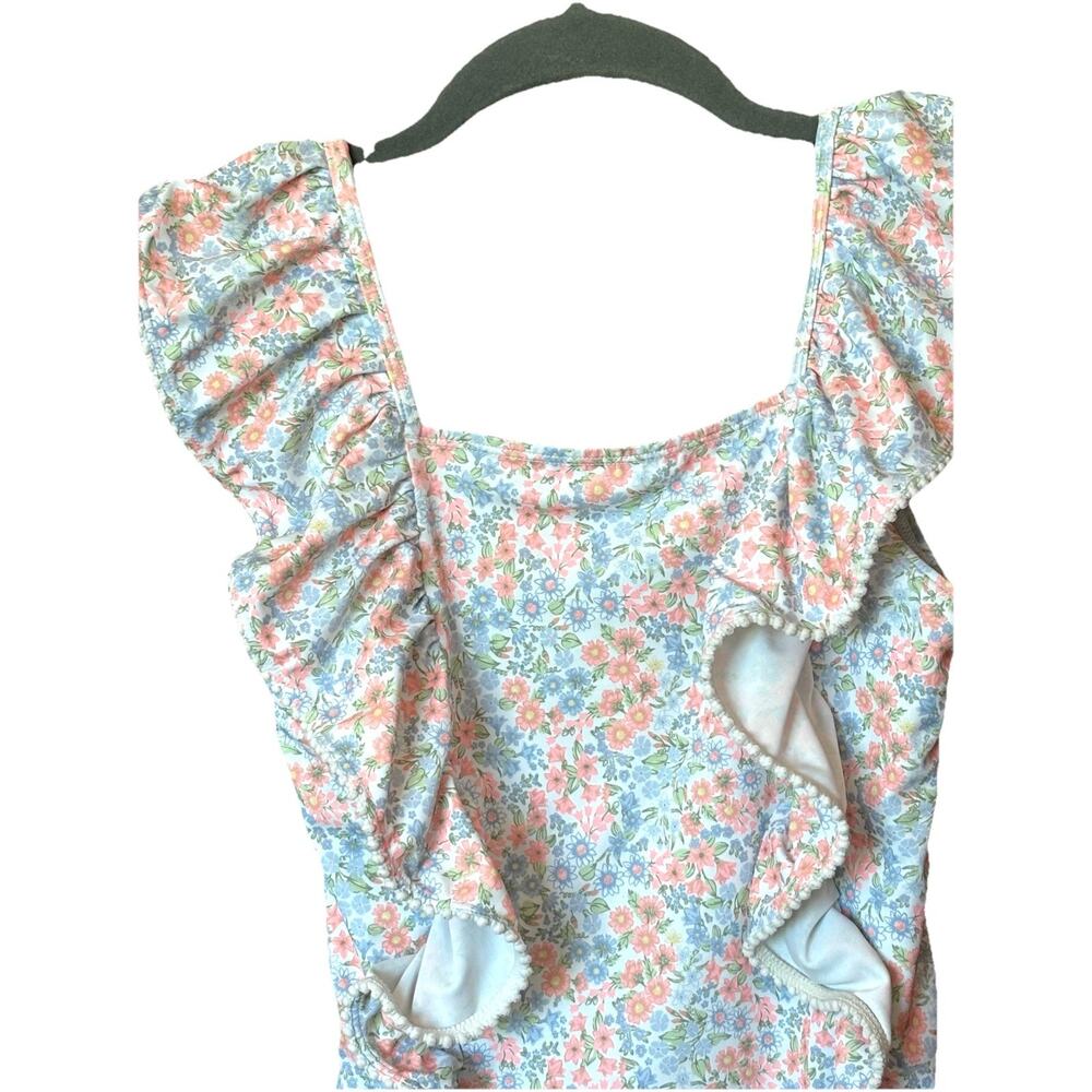Janie And Jack Girls One Piece Bathing Suit Sz 12 Ruffle Ditsy Floral Beach Summ - Picture 2 of 4
